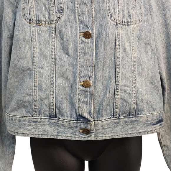 Chaps Women's Blue Raw Neckline Jean Jacket Size L - Picture 4 of 9